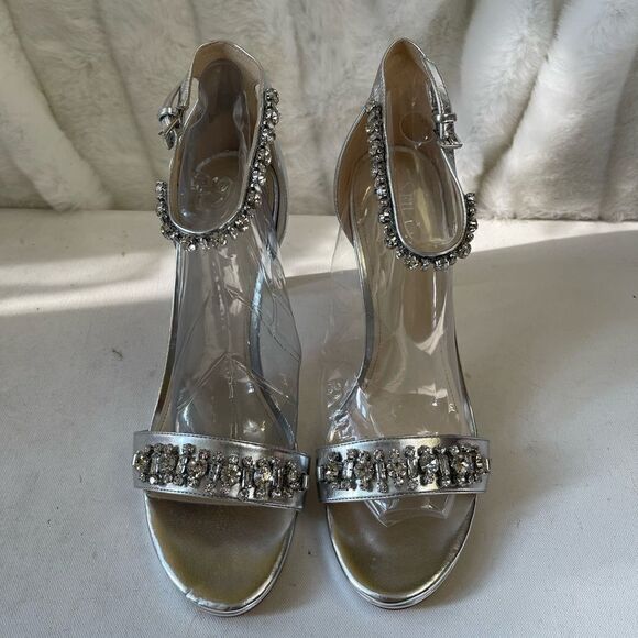 Nine West Engaged silver ankle strap platform sandals with Rhinestones … - Picture 3 of 16